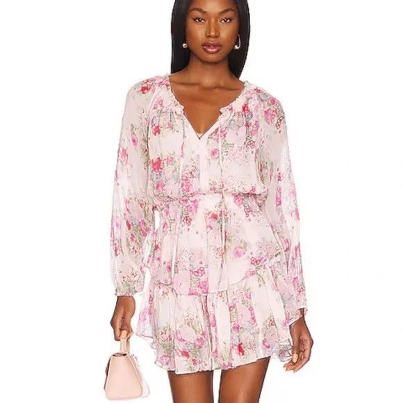 LoveShackFancy Popover Size XS Shimmering Springs Mini Floral Dress Pink - Picture 1 of 13